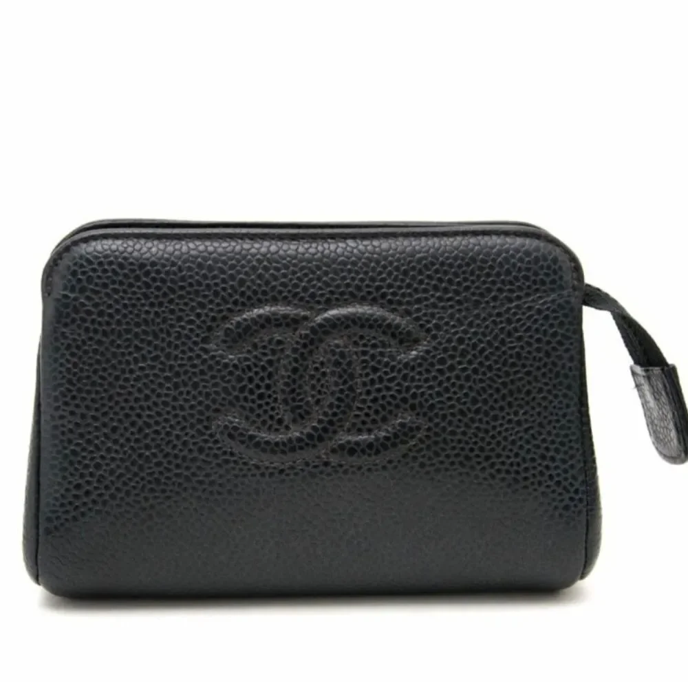 100% Authentic Chanel Black Caviar Leather Pouche